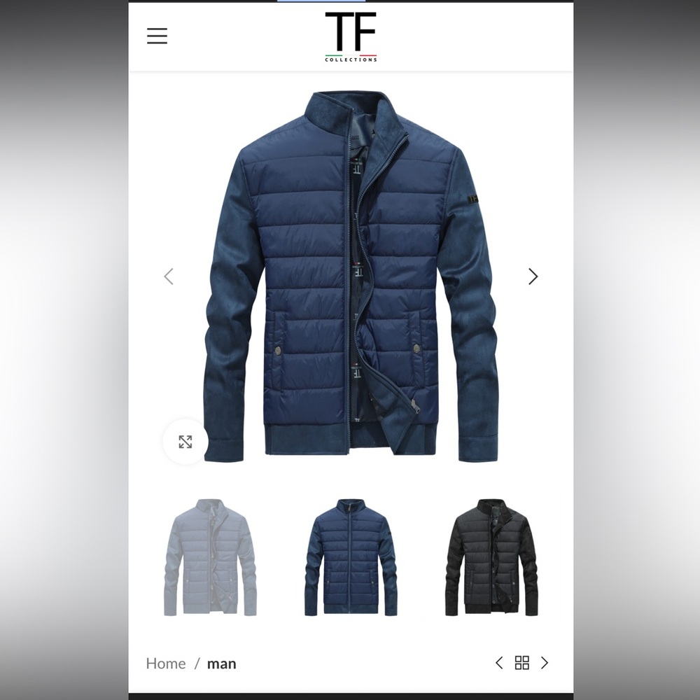 NWT TF Collections XXL Men’s Navy Quilted Bomber Jacket Suede Trim Italian Style